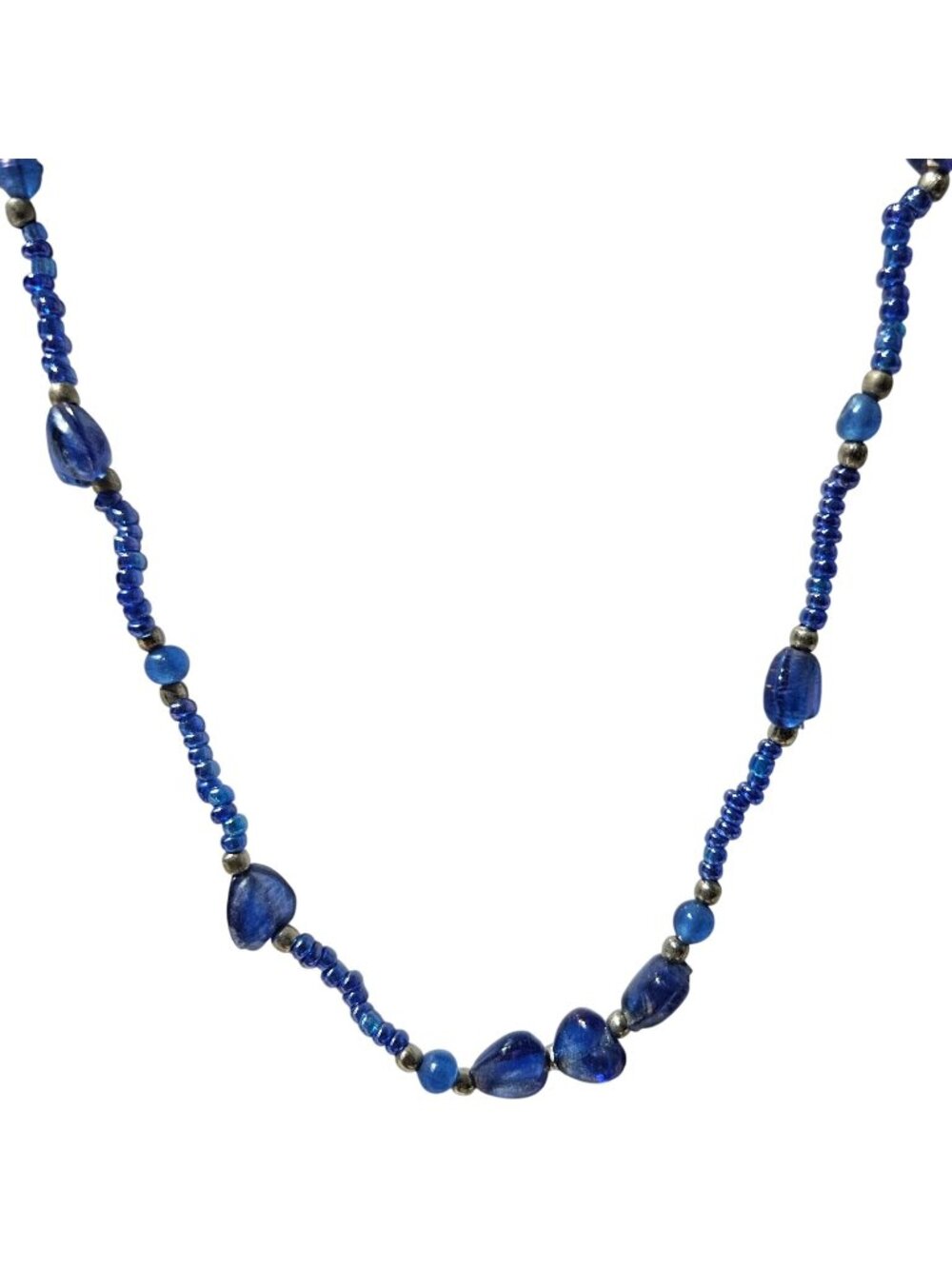 Y2K Beaded Necklace Blue Glass Nugget Beads Boho Beachy Artisan Fashion Jewelry
